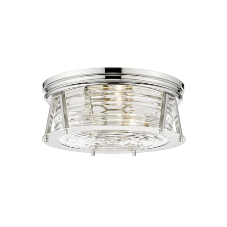 Z-Lite Cape Harbor 3 Light Flush Mount, Polished Nickel & Clear 491F3-PN